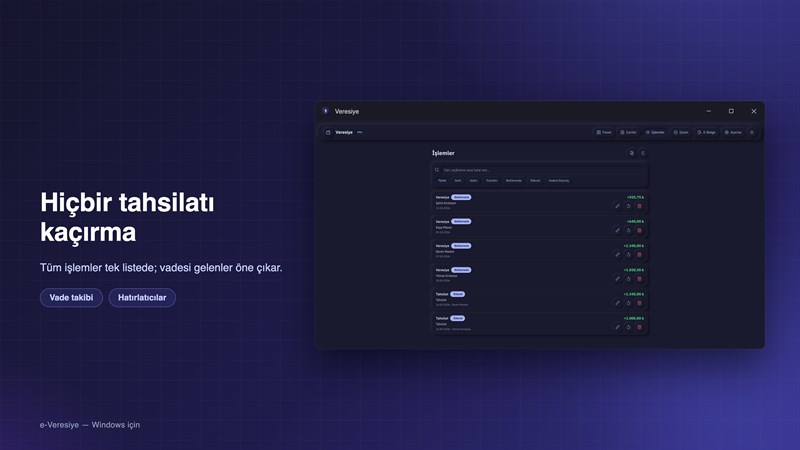 e-Veresiye tahsilat ve vade takibi ekranı, vadesi yaklaşan borçlar
